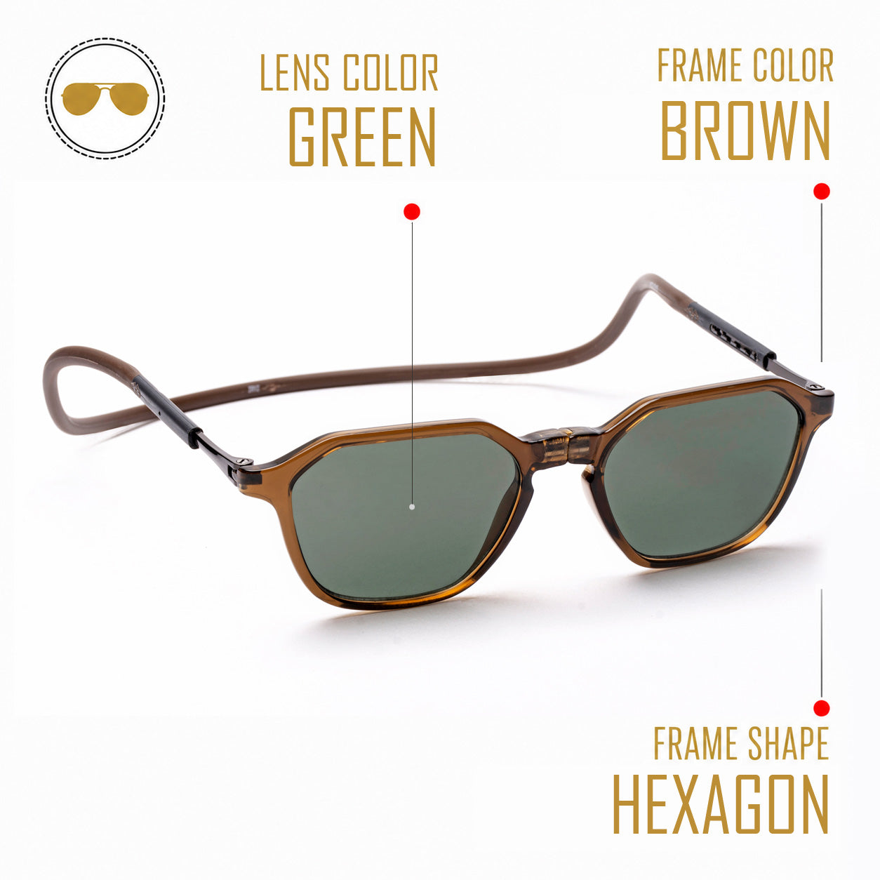 Hexagon Shape- Brown Frame -Magnetic Sunglasses