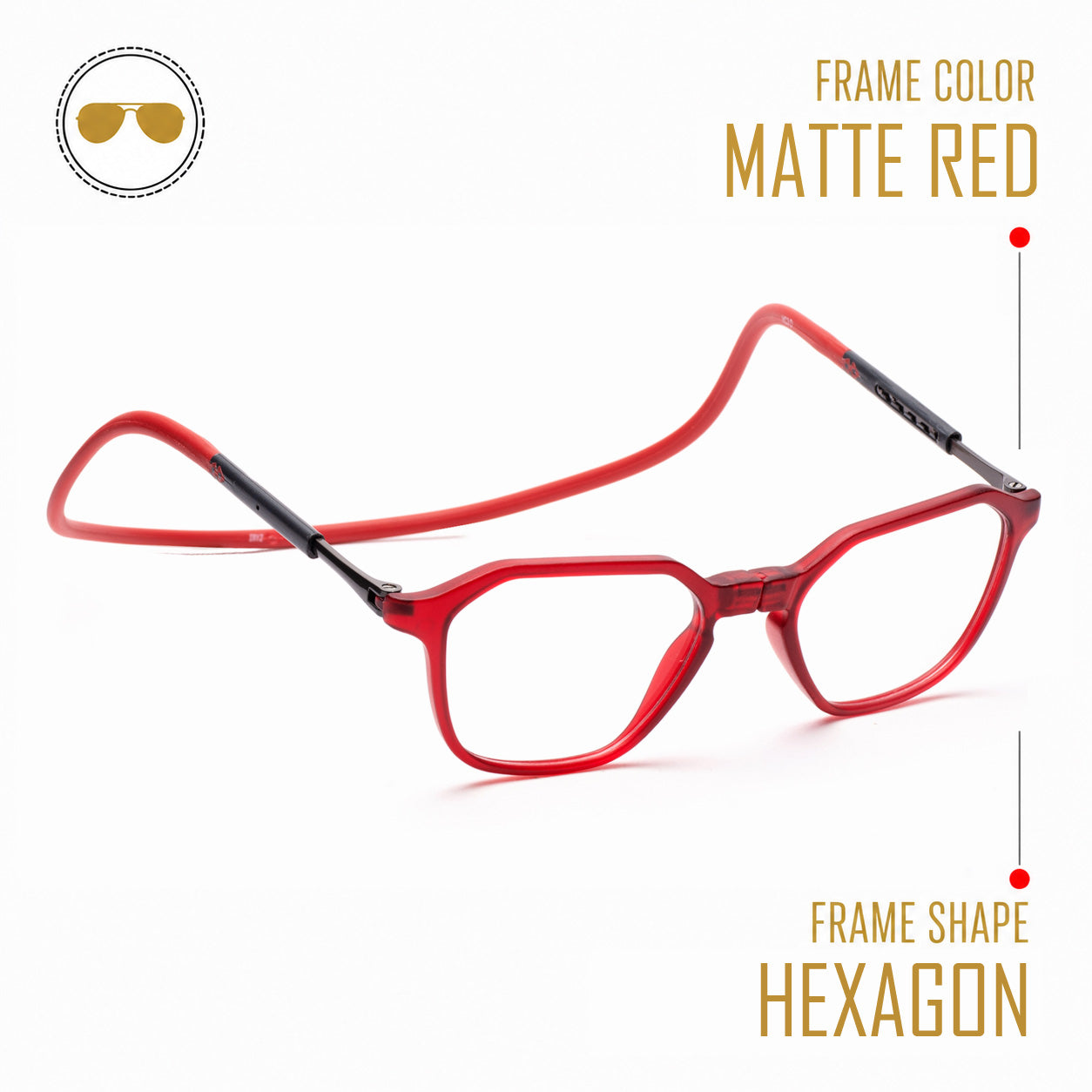 Hexagon shape Hang In Neck Reading Glasses With Flexible Head Band.