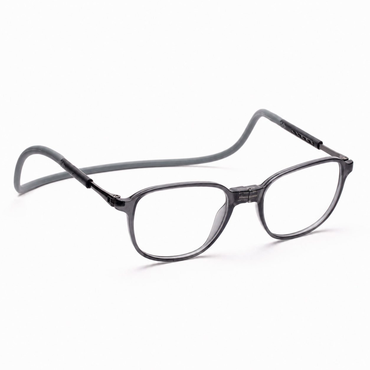 Rounded Square Hang In Neck Reading Glasses With Flexible Head Band.