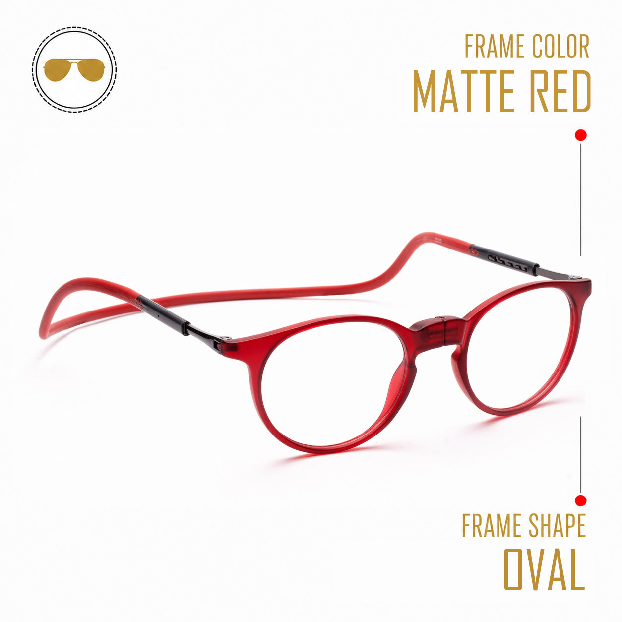 Oval Hang In Neck Reading Glasses With Flexible Head Band.