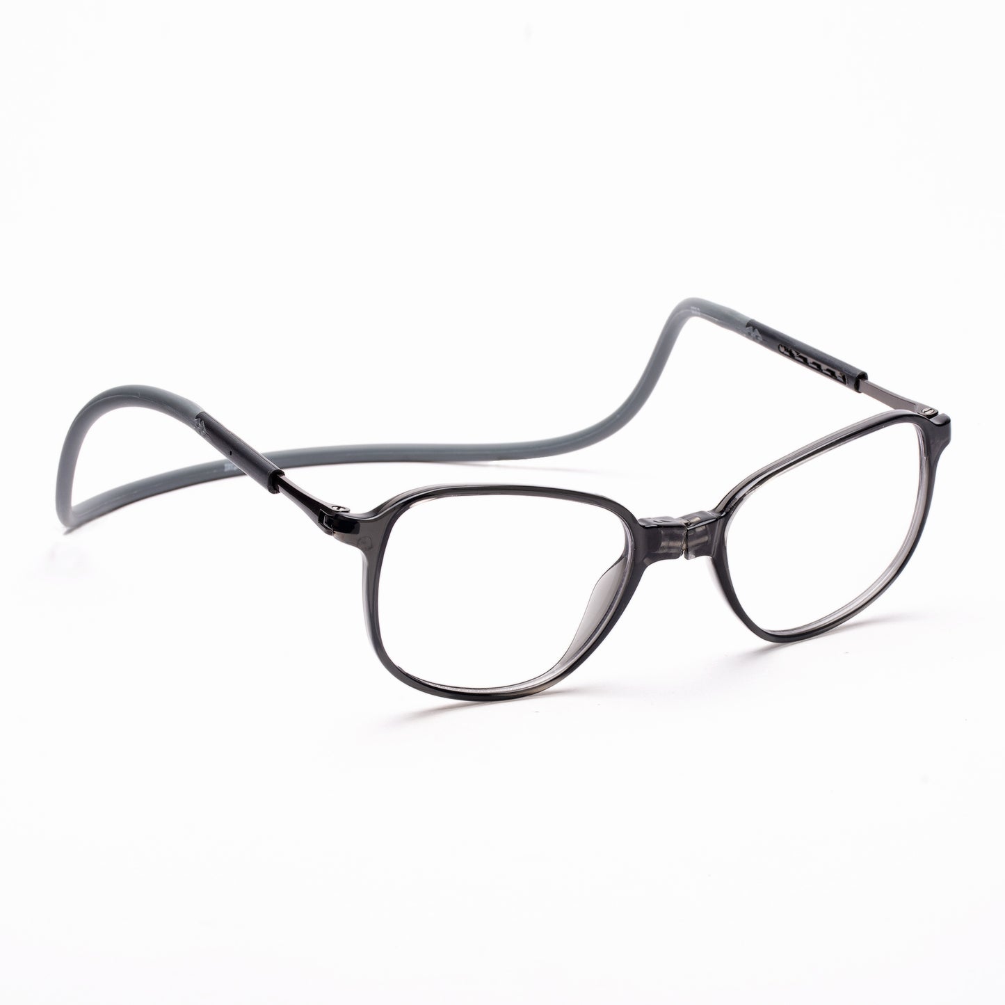 Rounded Square Hang In Neck Reading Glasses With Flexible Head Band.