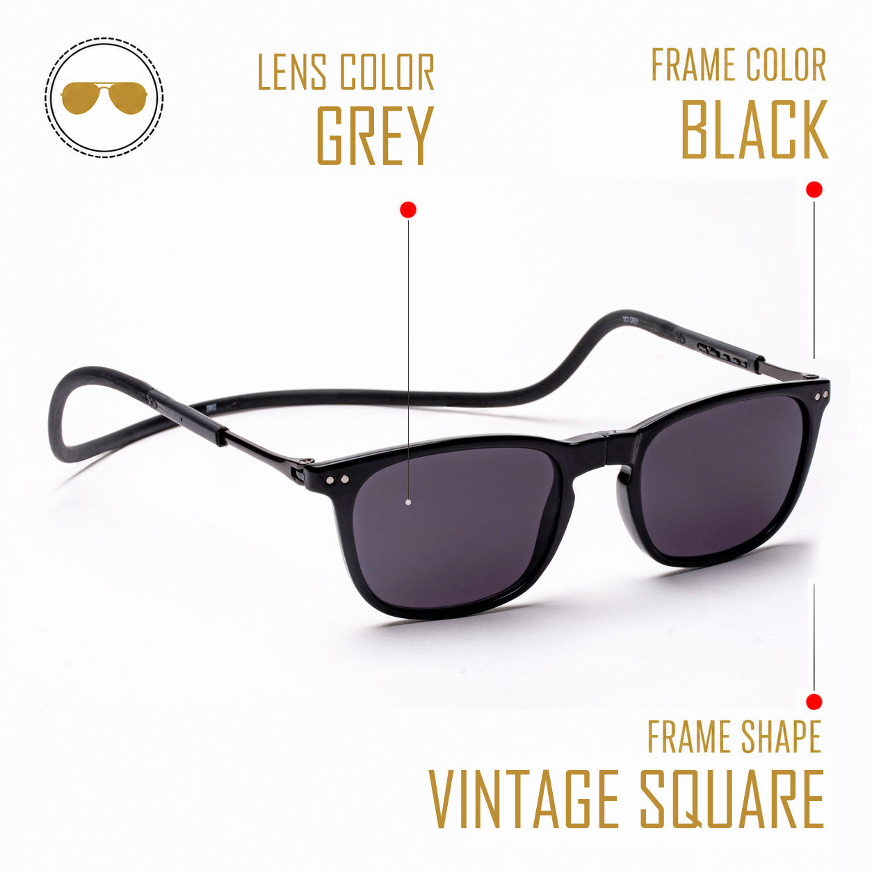 Vintage Square- Black Frame -Magnetic Sunglasses (VC11)