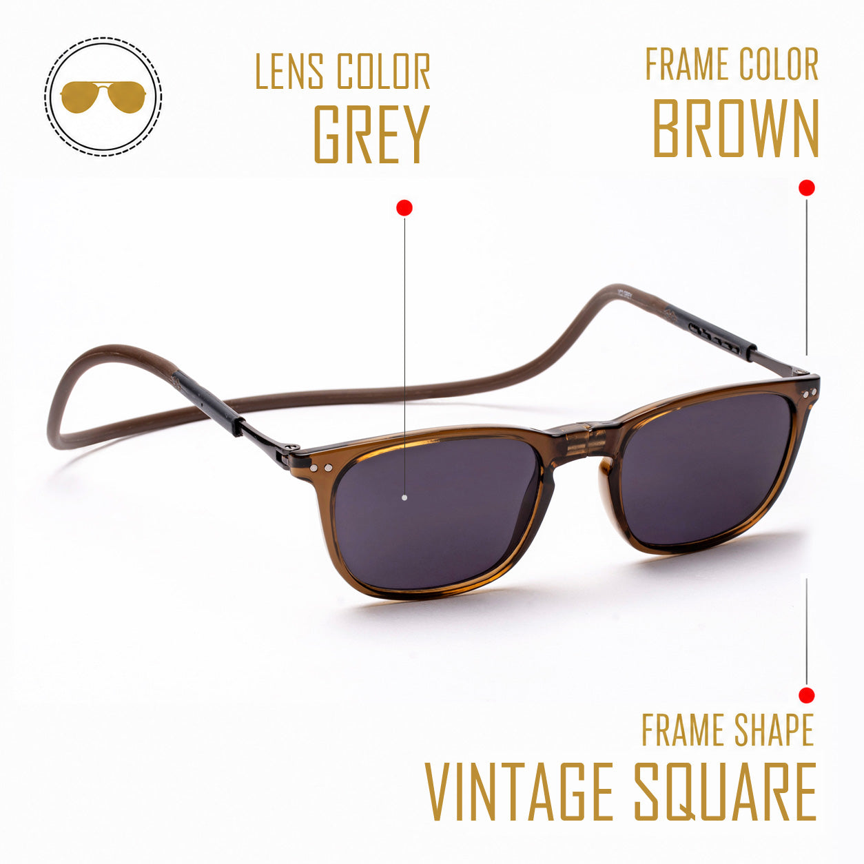 Vintage Square- Brown Frame -Magnetic Sunglasses (VC33)