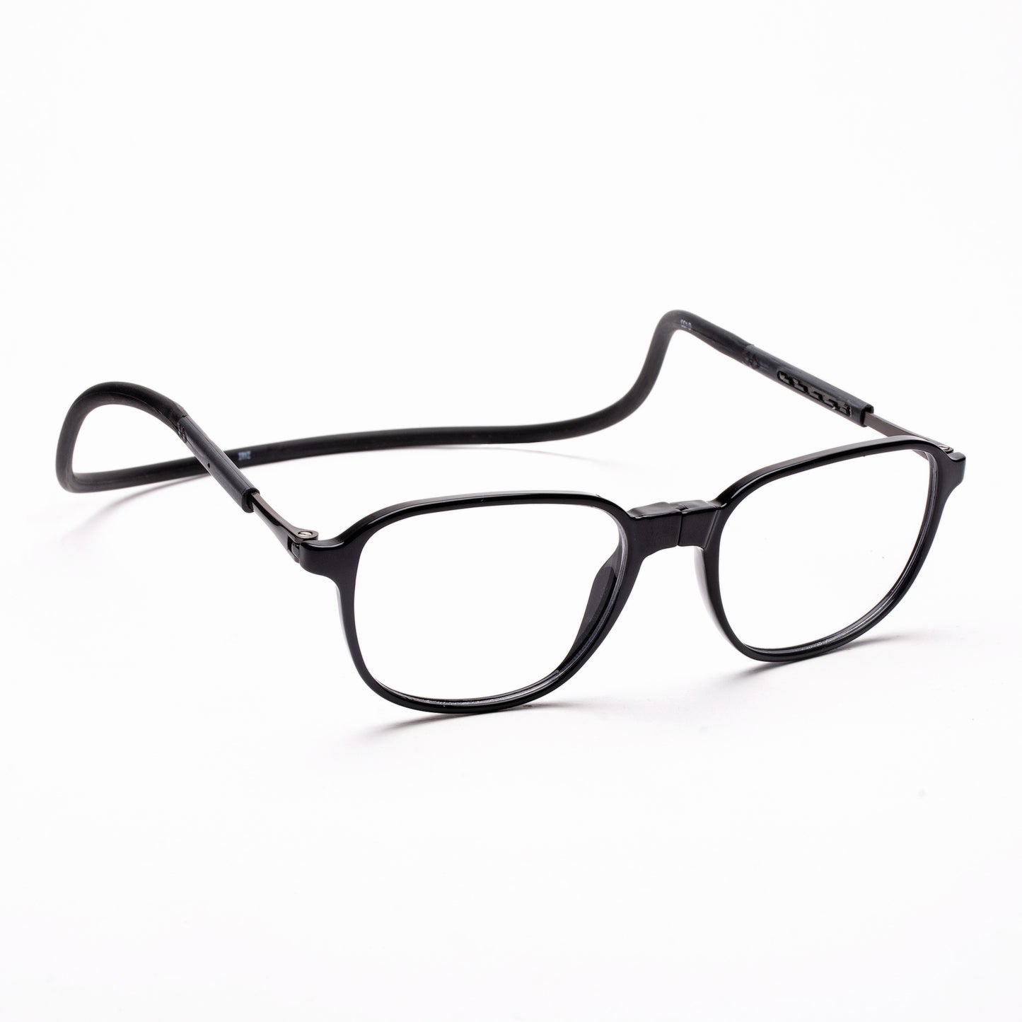 Rounded Square Hang In Neck Reading Glasses With Flexible Head Band.