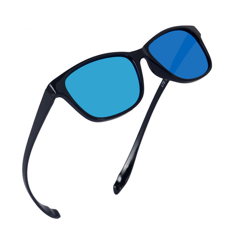 Black Frame-Mirror Blue Lens- Unisex Sunglasses with long hang in neck sides.