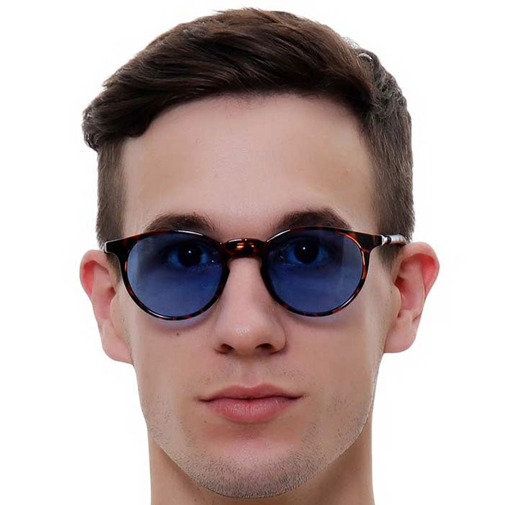 Green Tortoise Thick Acetate Geometric Tinted Sunglasses with Blue Sunwear  Lenses - George in 2023
