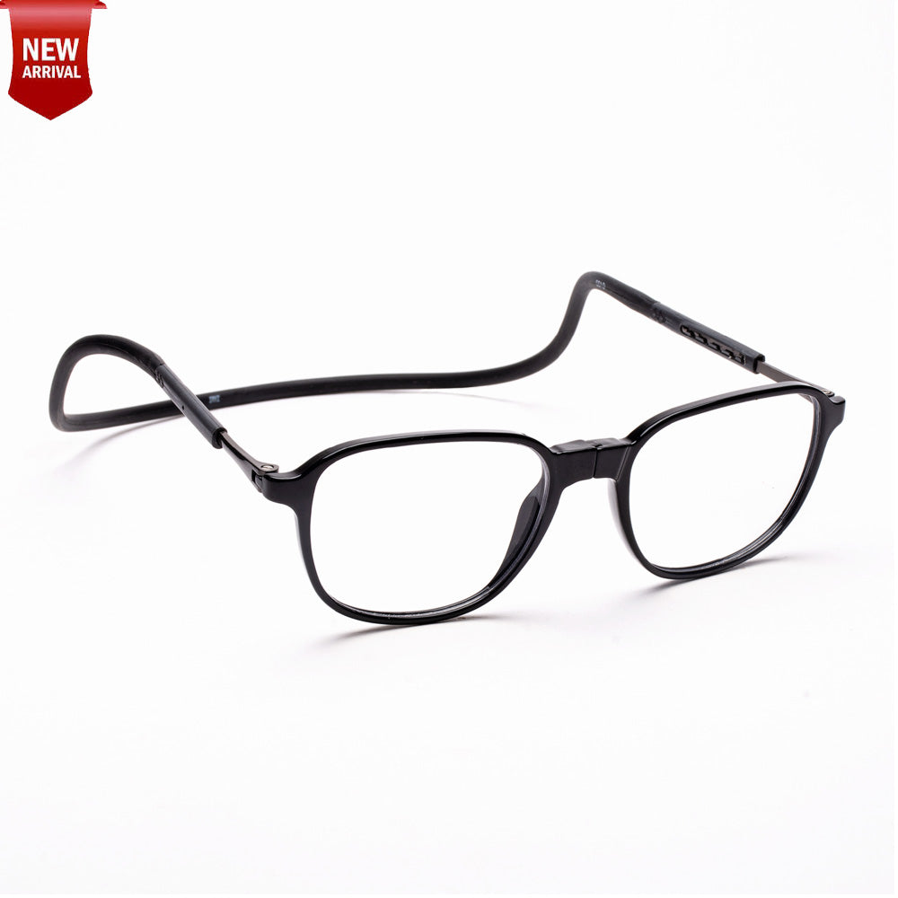 Rounded Square Hang In Neck Reading Glasses With Flexible Head Band.