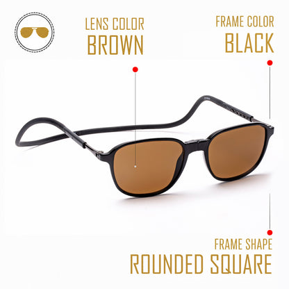 Rounded Square- Black Frame -Magnetic Sunglasses