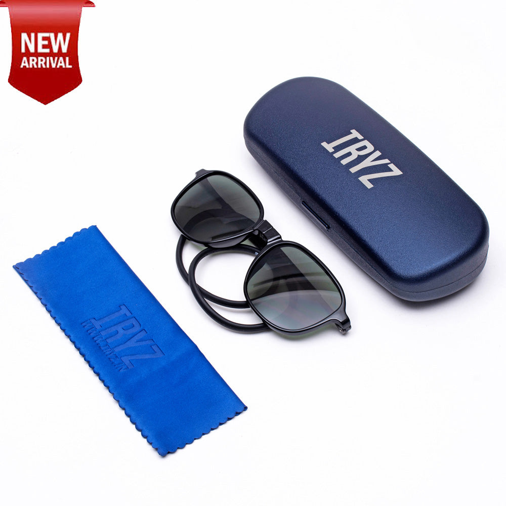 Rounded Square- Black Frame -Magnetic Sunglasses