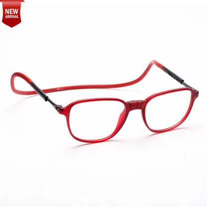 Rounded Square Hang In Neck Reading Glasses With Flexible Head Band.