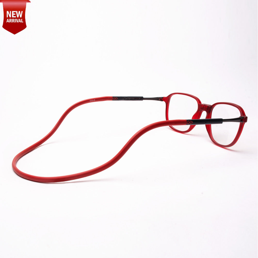Rounded Square Hang In Neck Reading Glasses With Flexible Head Band.