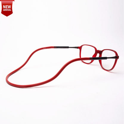 Rounded Square Hang In Neck Reading Glasses With Flexible Head Band.