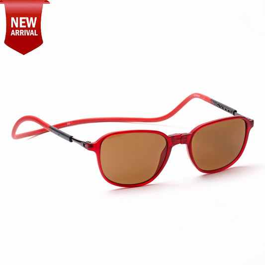 Rounded Square- Matte Red Frame -Magnetic Sunglasses