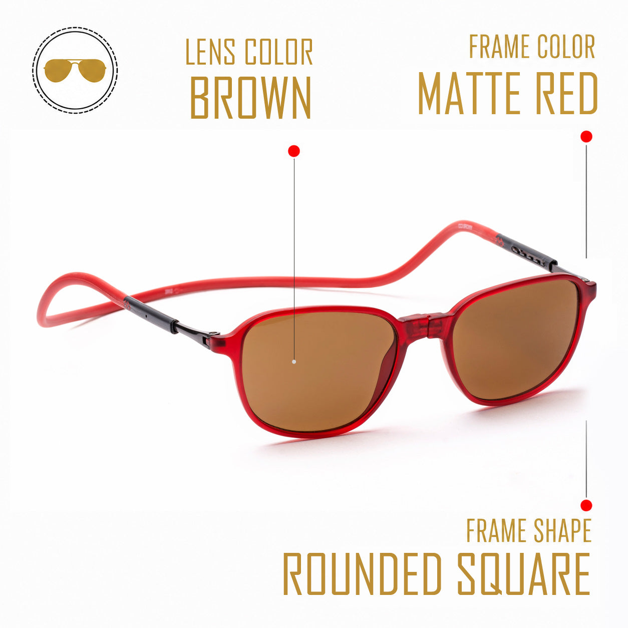 Rounded Square- Matte Red Frame -Magnetic Sunglasses
