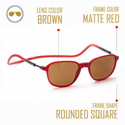 Rounded Square- Matte Red Frame -Magnetic Sunglasses