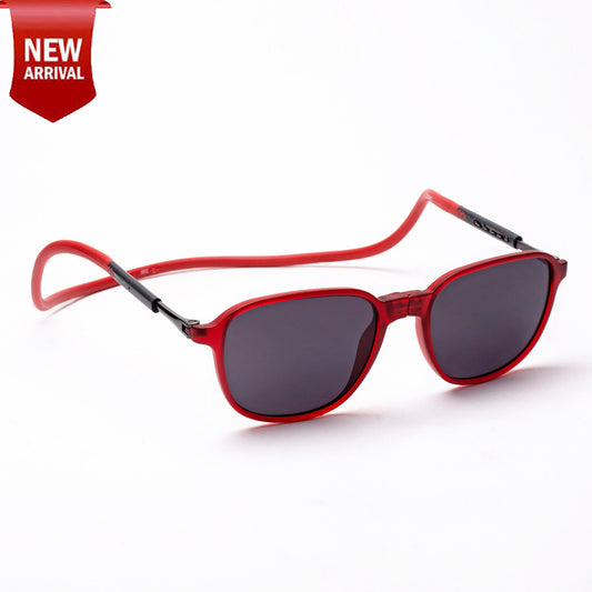 Rounded Square- Matte Red Frame -Magnetic Sunglasses