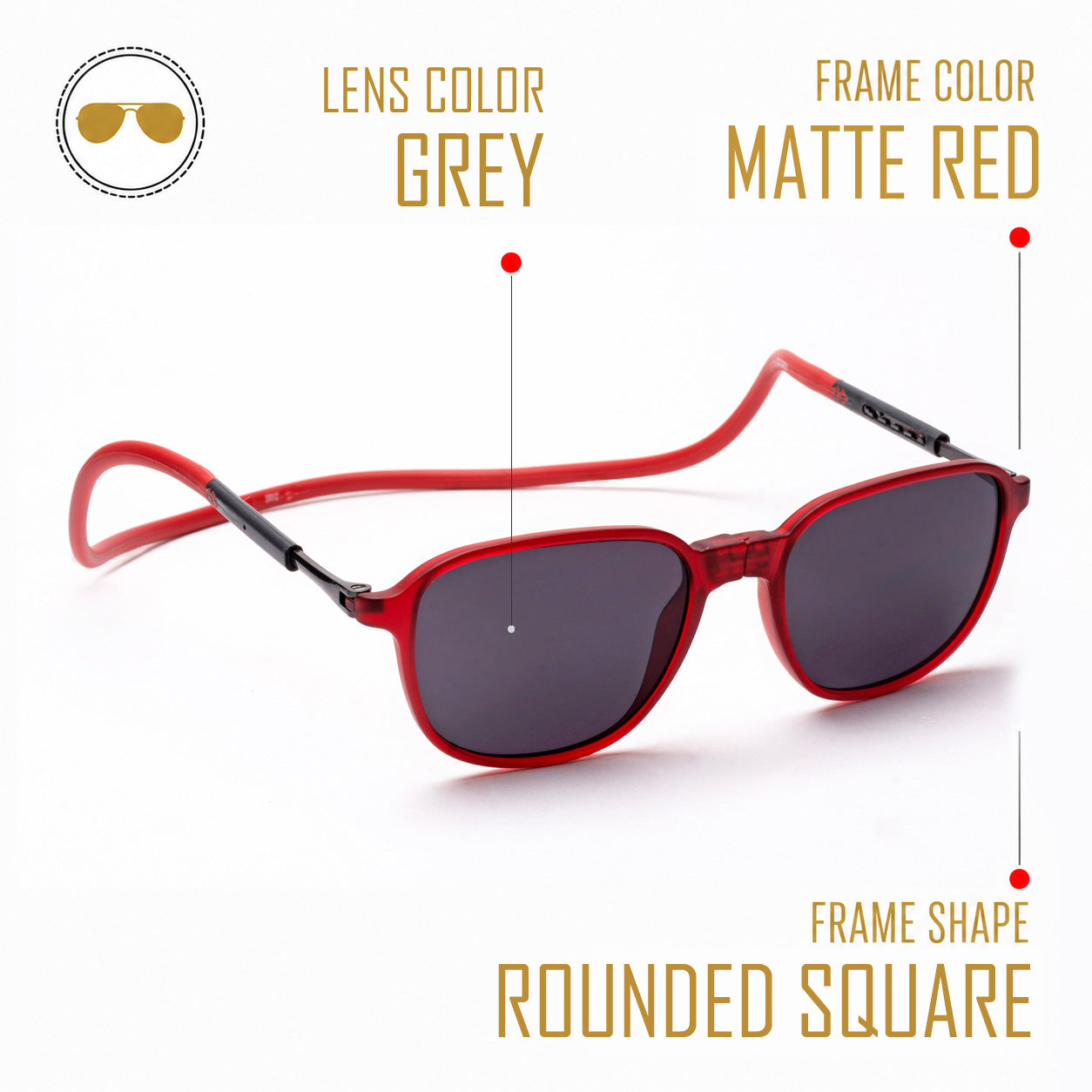 Rounded Square- Matte Red Frame -Magnetic Sunglasses