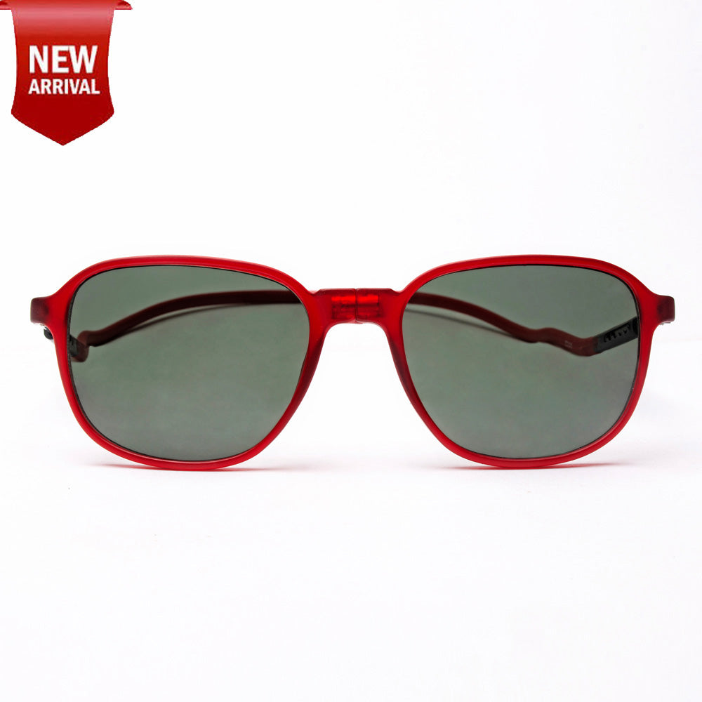 Rounded Square- Matte Red Frame -Magnetic Sunglasses