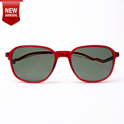 Rounded Square- Matte Red Frame -Magnetic Sunglasses