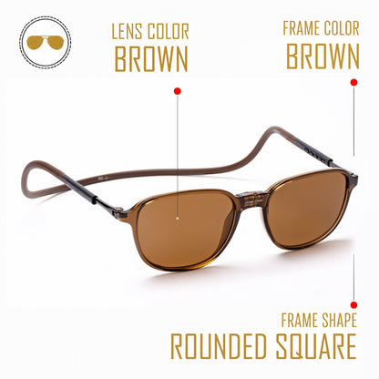 Rounded Square- Brown Frame -Magnetic Sunglasses
