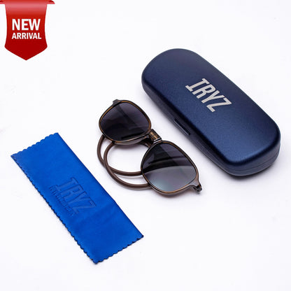 Rounded Square- Brown Frame -Magnetic Sunglasses