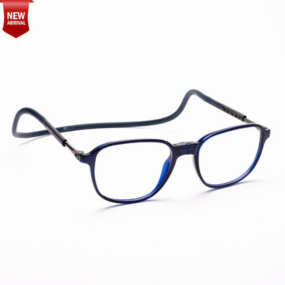 Rounded Square Hang In Neck Reading Glasses With Flexible Head Band.