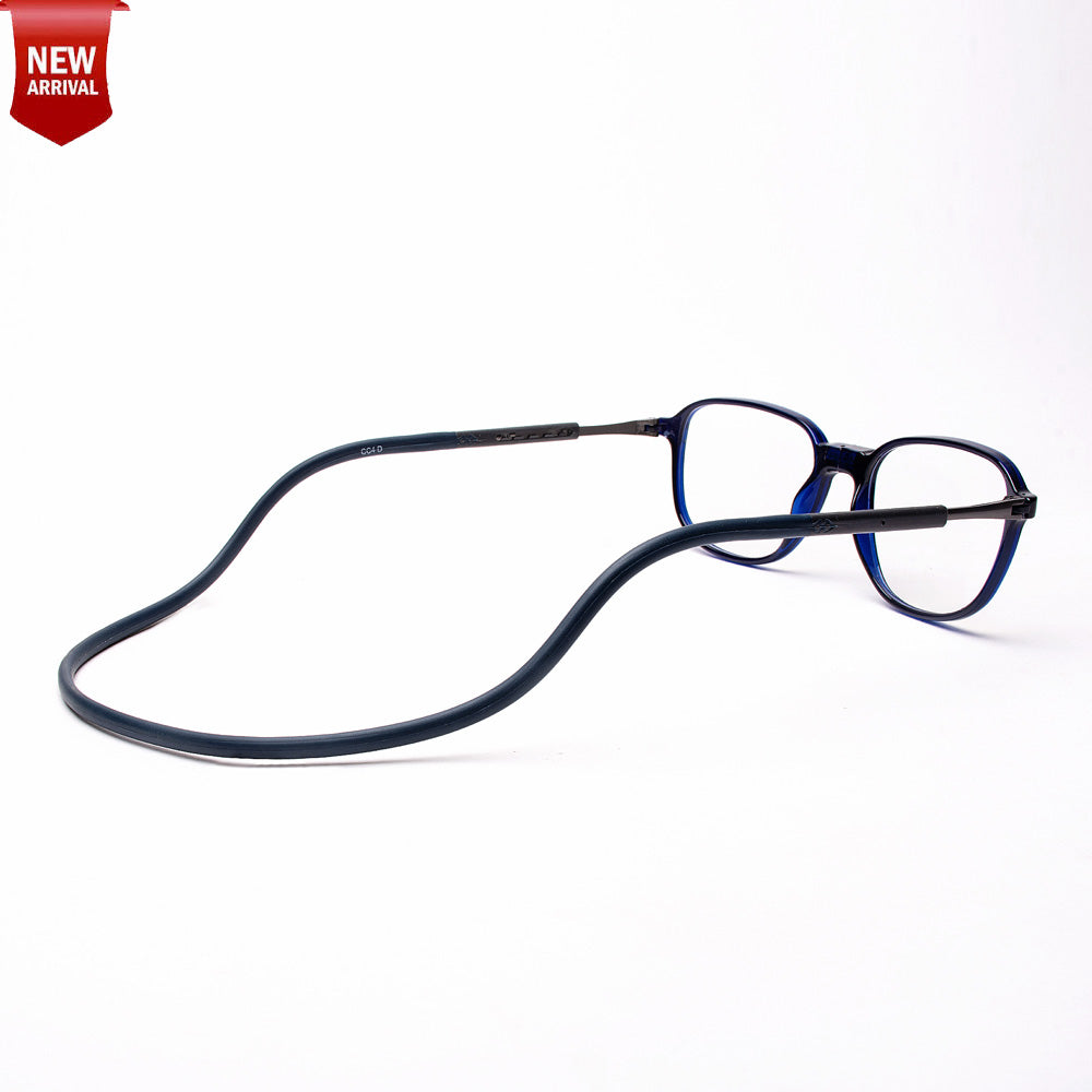 Rounded Square Hang In Neck Reading Glasses With Flexible Head Band.