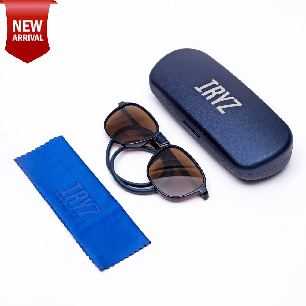 Rounded Square- Dark Blue Frame -Magnetic Sunglasses