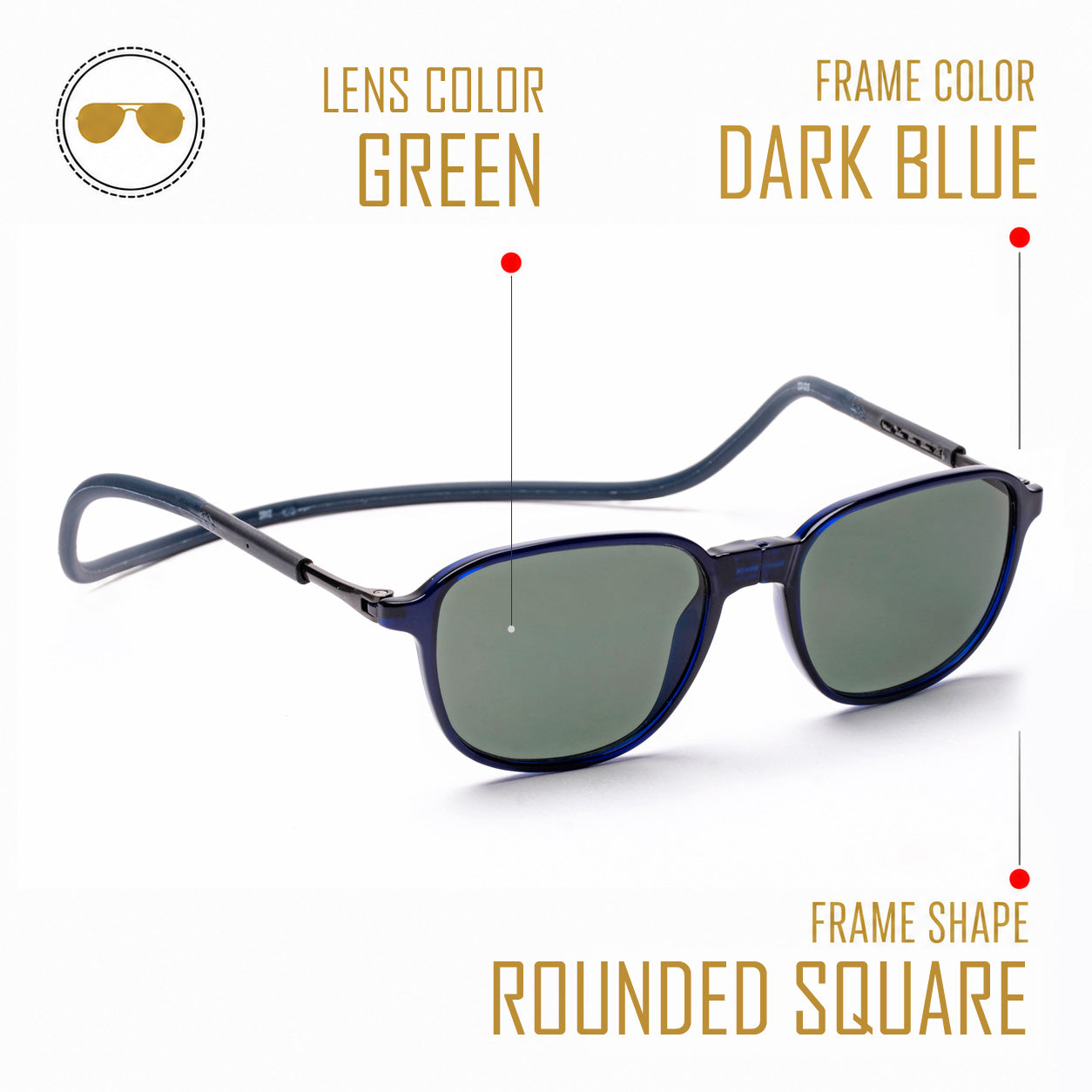 Rounded Square- Dark Blue Frame -Magnetic Sunglasses