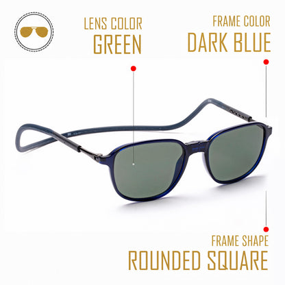 Rounded Square- Dark Blue Frame -Magnetic Sunglasses
