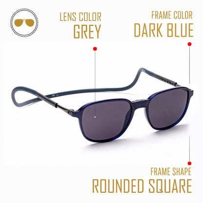 Rounded Square- Dark Blue Frame -Magnetic Sunglasses