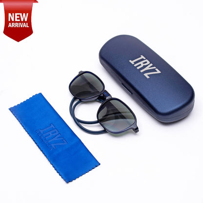 Rounded Square- Dark Blue Frame -Magnetic Sunglasses
