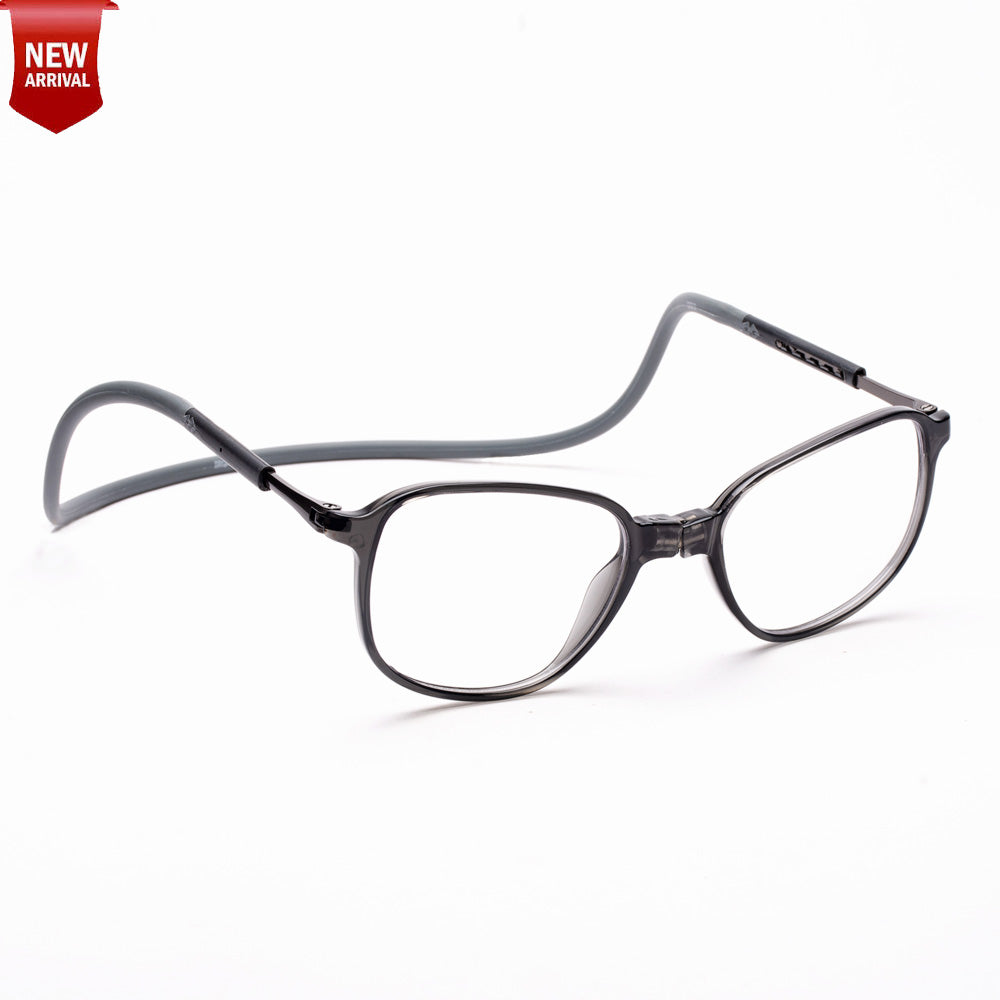 Rounded Square Hang In Neck Reading Glasses With Flexible Head Band.
