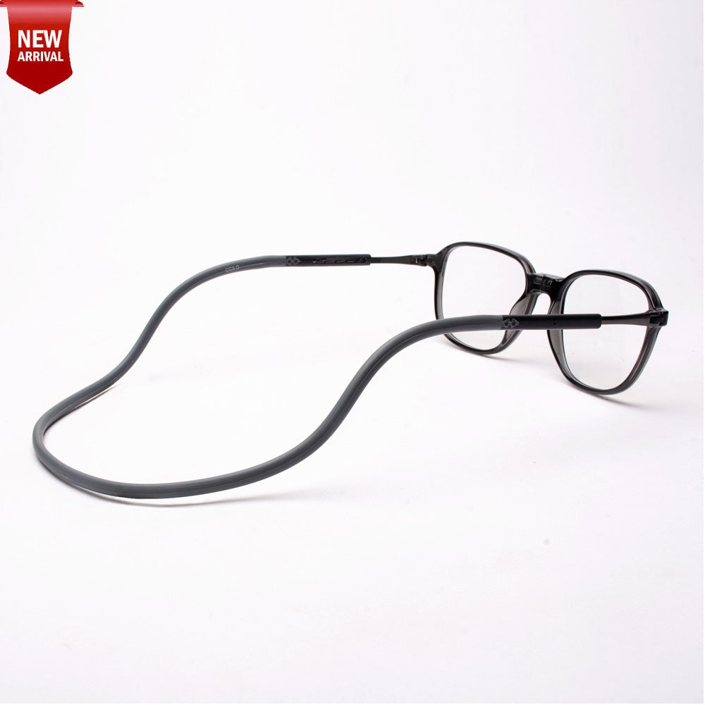 Rounded Square Hang In Neck Reading Glasses With Flexible Head Band.