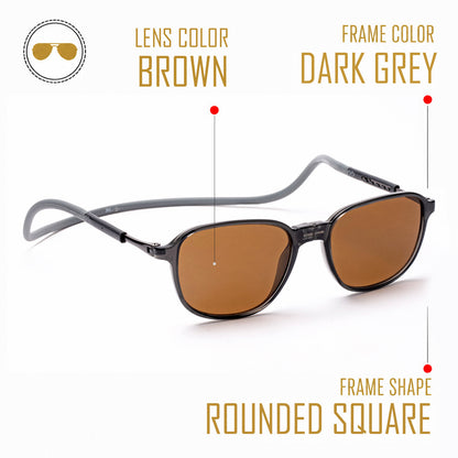 Rounded Square- Dark Grey Frame -Magnetic Sunglasses