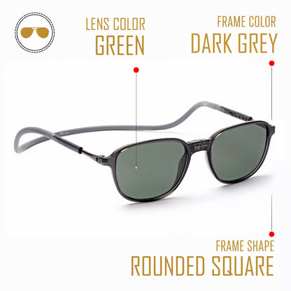 Rounded Square- Dark Grey Frame -Magnetic Sunglasses