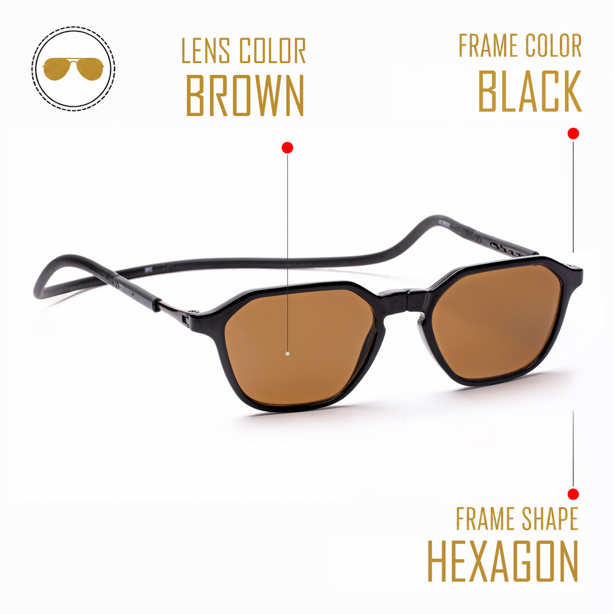 Hexagon Shape- Black Frame -Magnetic Sunglasses (HC14)