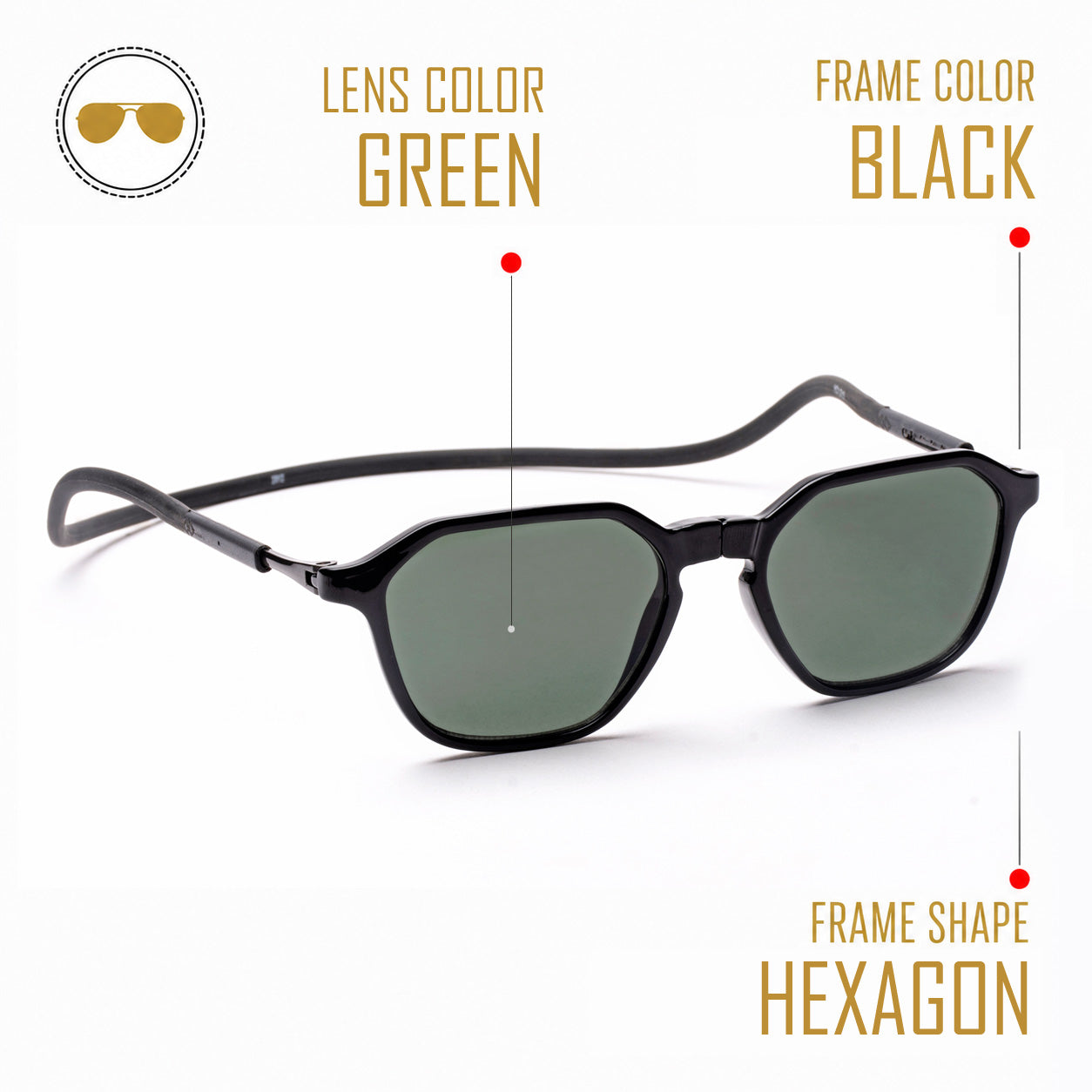 Hexagon Shape- Black Frame -Magnetic Sunglasses (HC11)