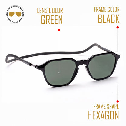 Hexagon Shape- Black Frame -Magnetic Sunglasses (HC13)