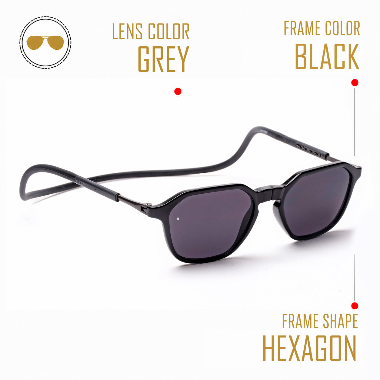 Hexagon Shape- Black Frame -Magnetic Sunglasses (HC11)