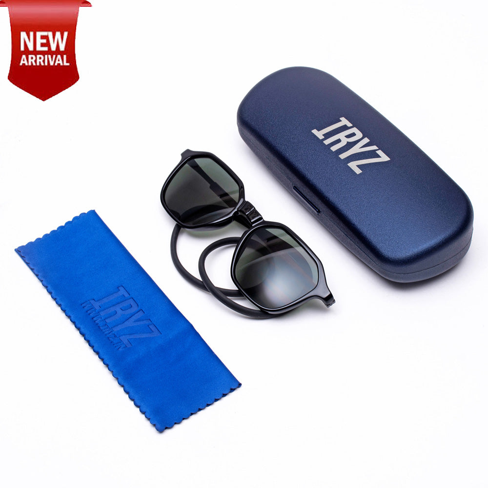 Hexagon Shape- Black Frame -Magnetic Sunglasses (HC11)