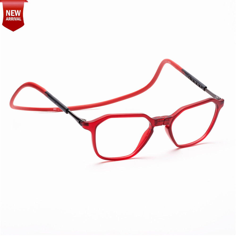 Hexagon shape Hang In Neck Reading Glasses With Flexible Head Band.