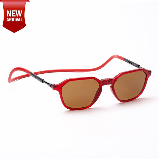 Hexagon Shape- Matte  Red Frame -Magnetic Sunglasses (HC23)
