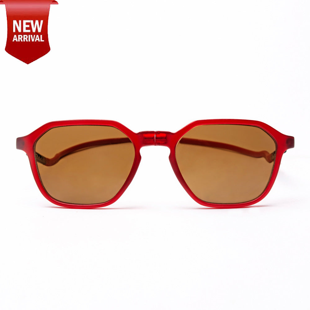 Hexagon Shape- Matte  Red Frame -Magnetic Sunglasses (HC23)