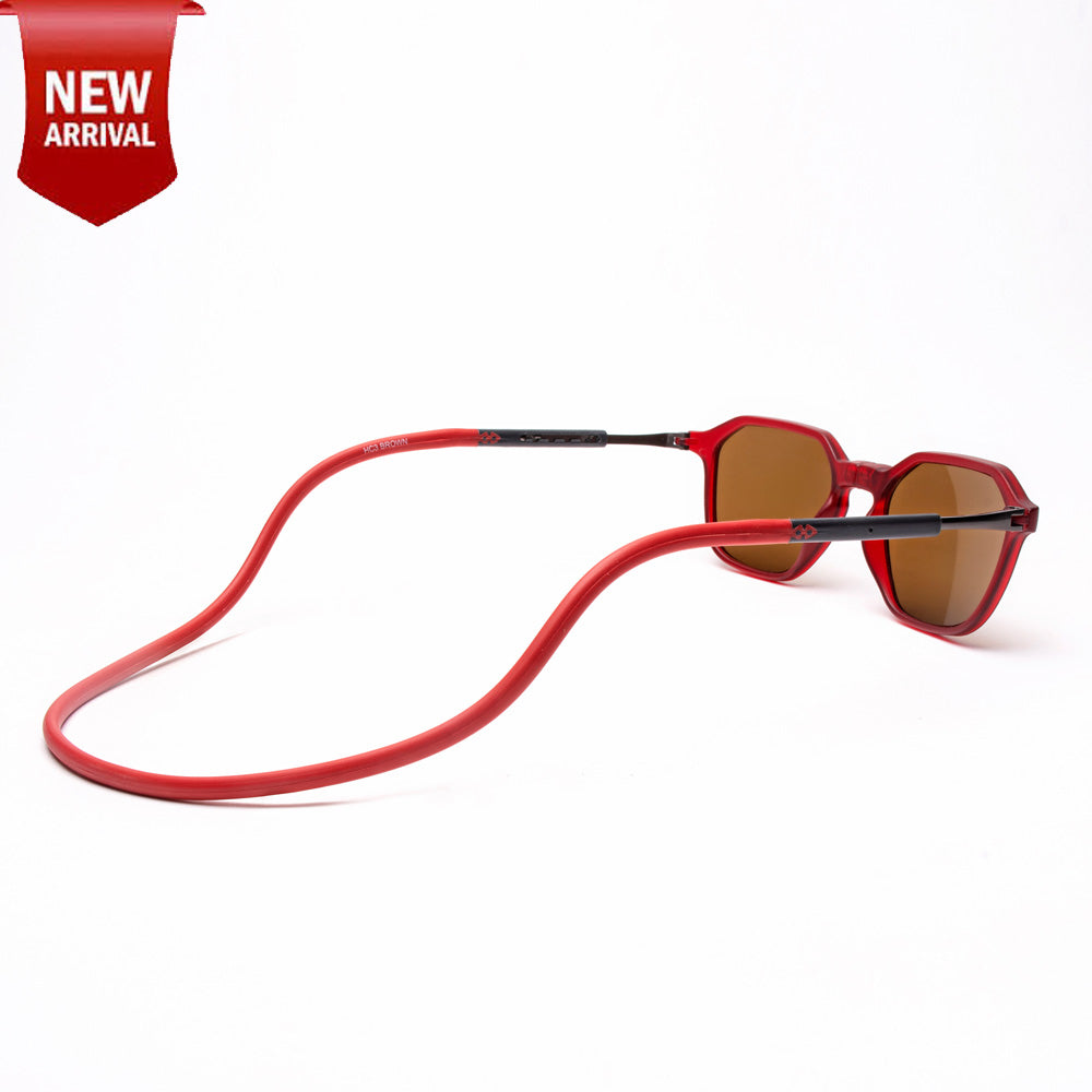 Hexagon Shape- Matte  Red Frame -Magnetic Sunglasses (HC23)