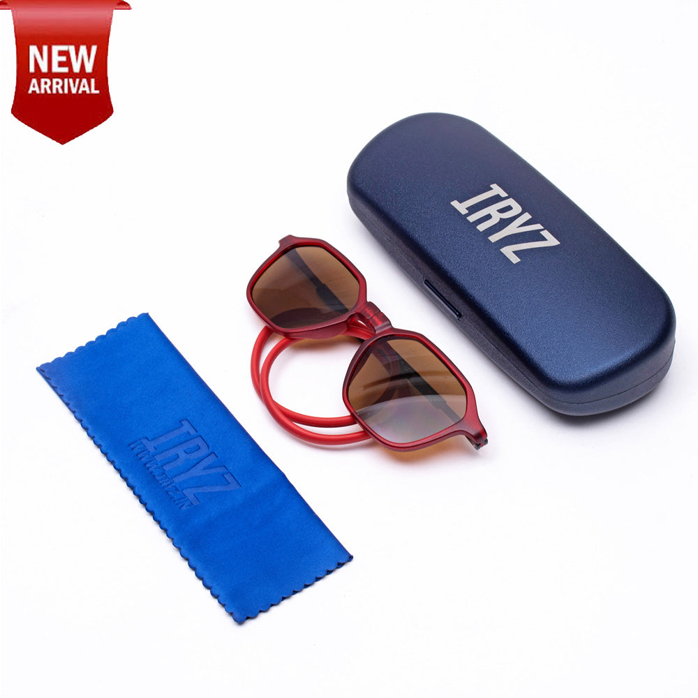 Hexagon Shape- Matte  Red Frame -Magnetic Sunglasses (HC23)