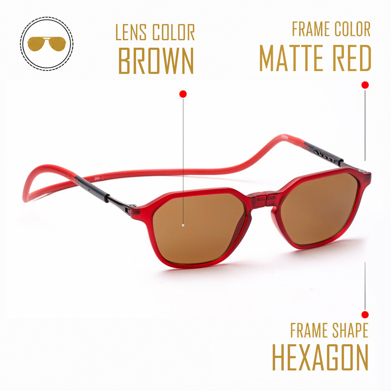 Hexagon Shape- Matte Red Frame -Magnetic Sunglasses (HC24)