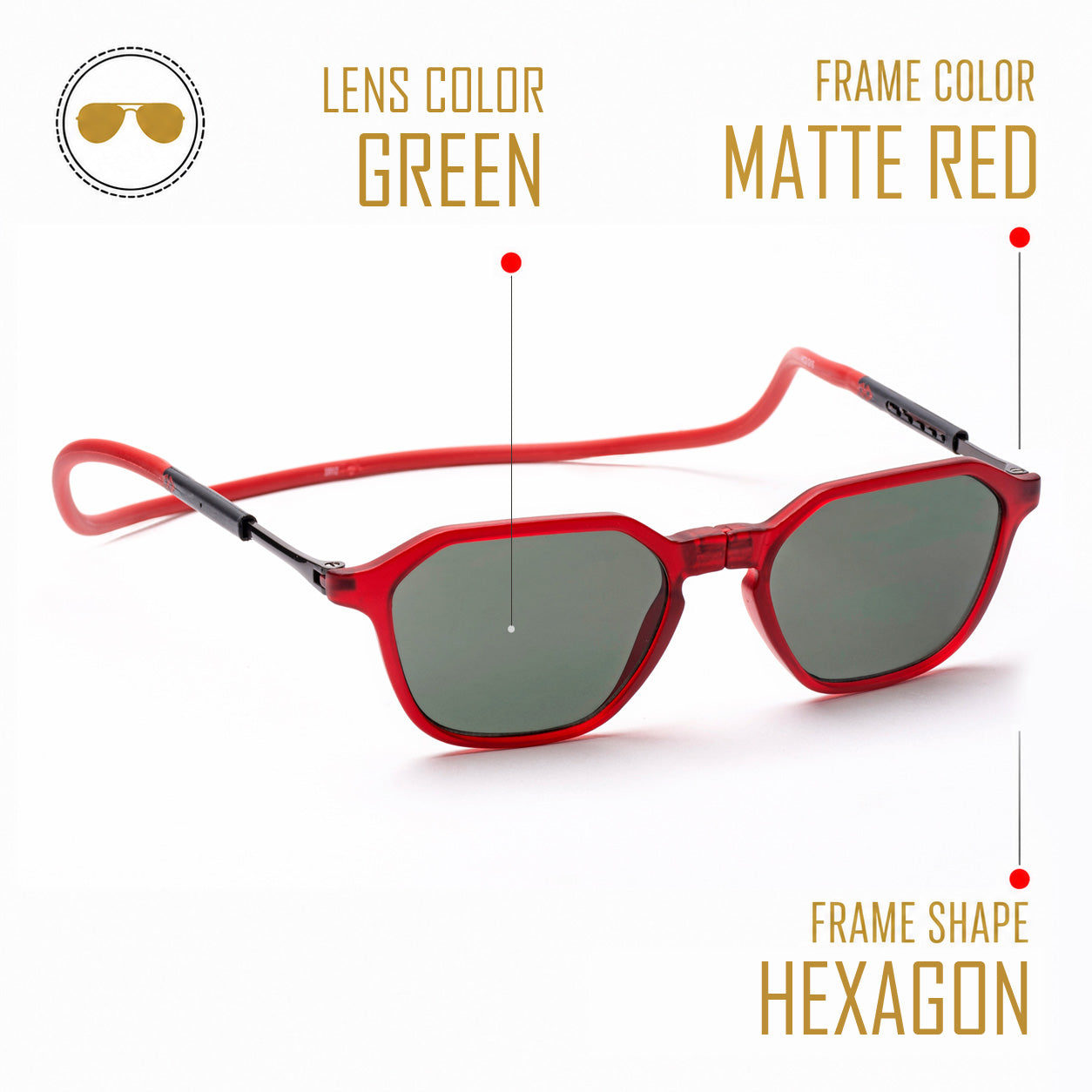 Hexagon Shape- Matte Red Frame -Magnetic Sunglasses (HC24)