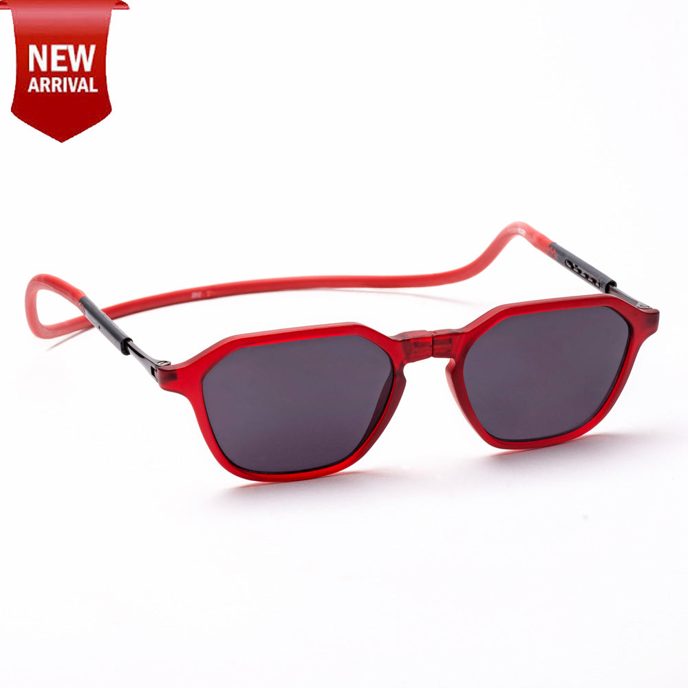 Hexagon Shape- Matte Red Frame -Magnetic Sunglasses (HC24)