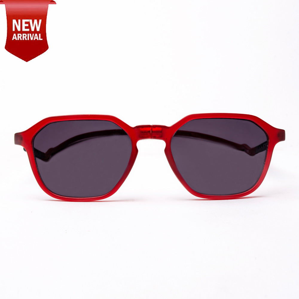 Hexagon Shape- Matte Red Frame -Magnetic Sunglasses (HC24)
